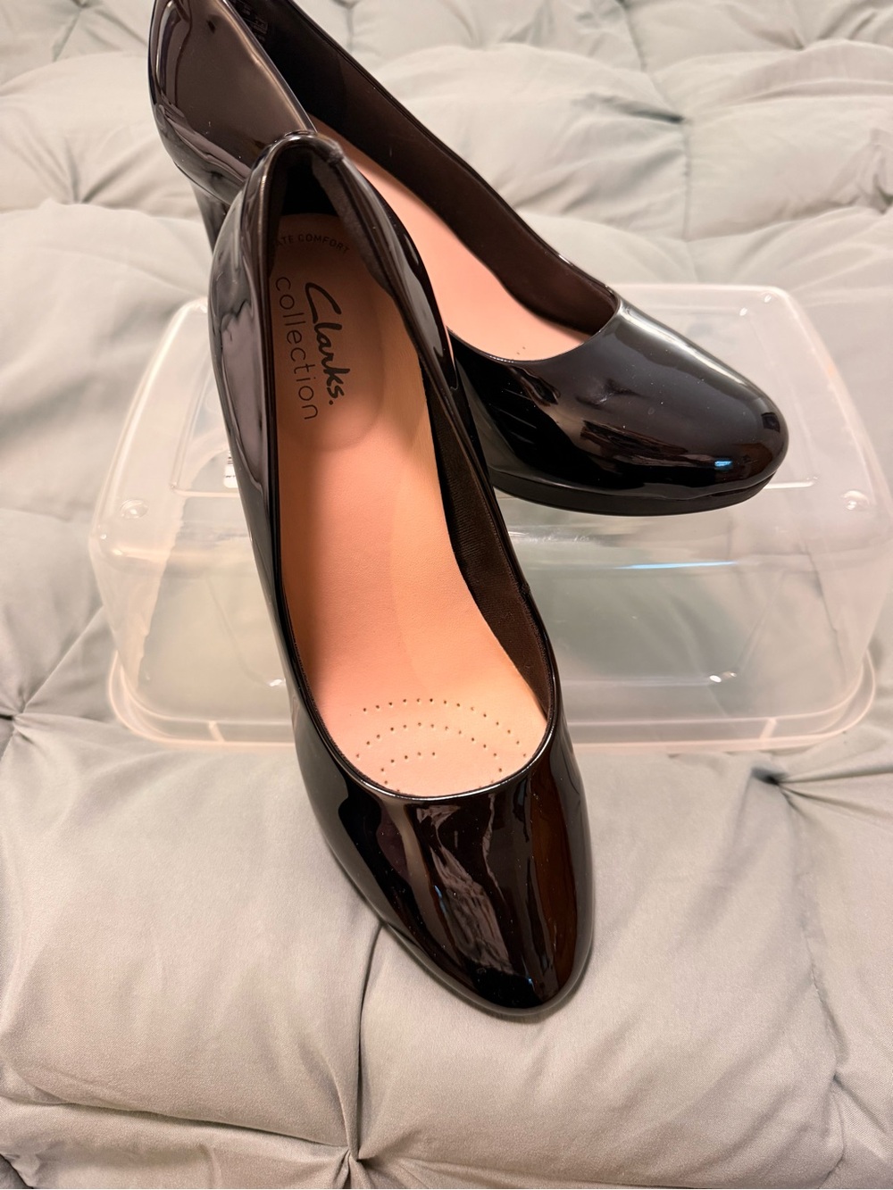 Clarks Black Patent Women's Round-Toe Heels